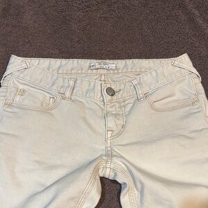 Free People Ivory Raw Hem Skinny Jeans Seam Detail Boho Denim Size 26